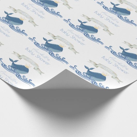 Blauer Wal mit Crown Nautical Boy Baby Shower Geschenkpapier (Ecke)