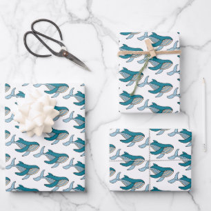 Blauer Wal Ocean Kids Muster Geschenkpapier Set