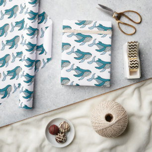 Blauer Wal Ozean Muster Geschenkpapier
