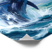 Blauer Wal Ozean Tier Wasserfarben Kunst Poster (Ecke)