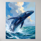 Blauer Wal Ozean Tier Wasserfarben Kunst Poster (Vorne)