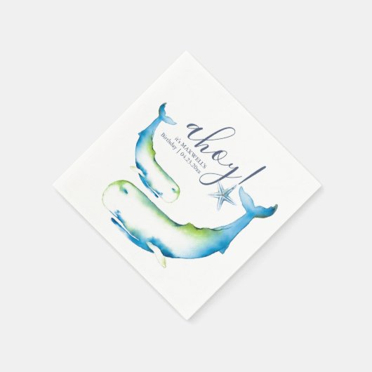 Blauer Wal Personalisiert Geburtstag Serviette (Ecke)