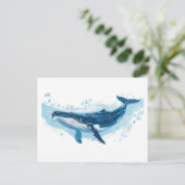 Blauer Wal Säugetier schwimmt Klein Postkarte (Stehend Vorderseite)