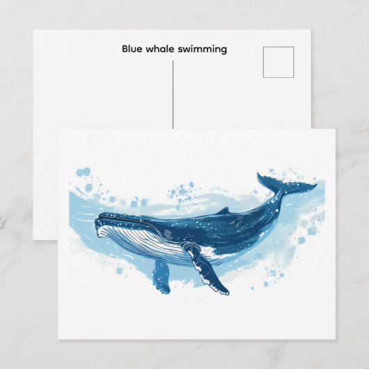 Blauer Wal Säugetier schwimmt Klein Postkarte (Vorne/Hinten)