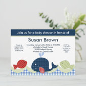 Blauer Wal/Sea Life/Fisch Kinderdusche Einladung (Stehend Vorderseite)