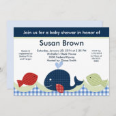 Blauer Wal/Sea Life/Fisch Kinderdusche Einladung (Vorne/Hinten)