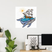 Blauer Wal Segelschiff Welle Sonnenschein Poster (Heimbüro)