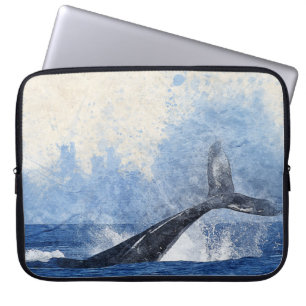 Blauer Wal spritzt im Ozean Kunst Laptopschutzhülle