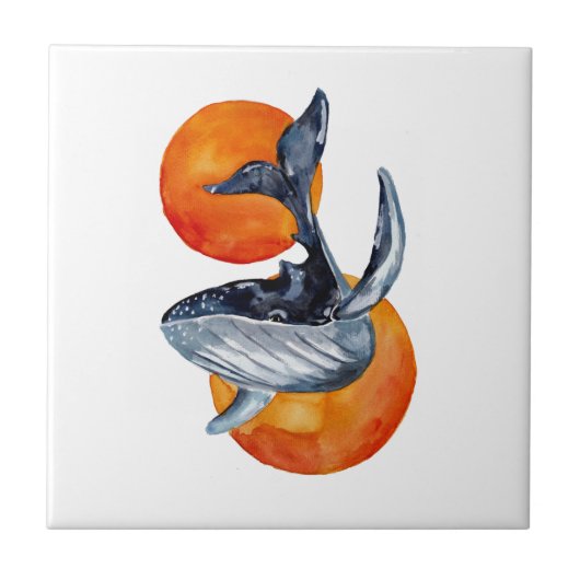 Blauer Wal und goldene Bälle Fliese (Vorderseite)