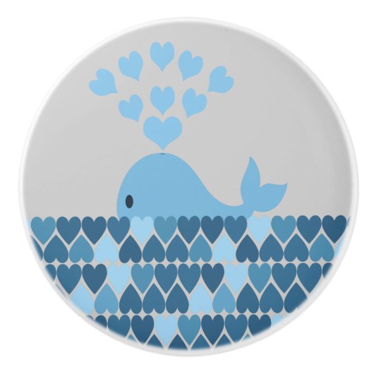 Blauer Wal und Herz Keramikknauf (Vorderseite)