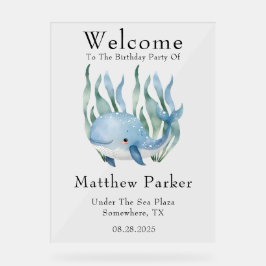 Blauer Wal unter dem Meeresjunge Begrüßungszeichen Acrylschild