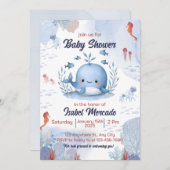 Blauer Wal unter Meer Babydusche Einladung (Vorne/Hinten)
