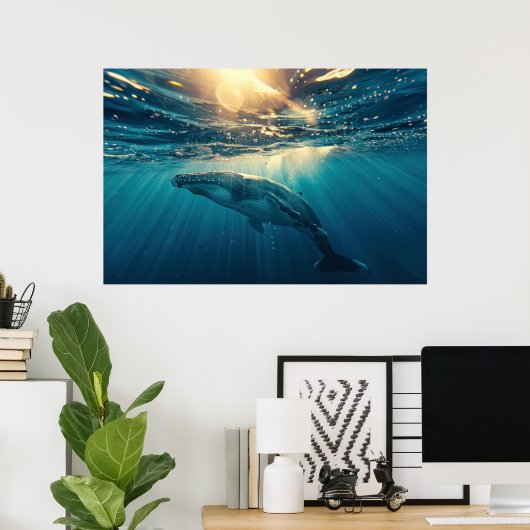 Blauer Wal unter Wasser Poster (Heimbüro)