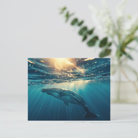 Blauer Wal unter Wasser Postkarte (Stehend Vorderseite)