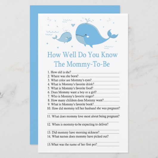 Blauer Wal Wie gut kennen Sie Babyduschenspiel? (Vorne/Hinten)