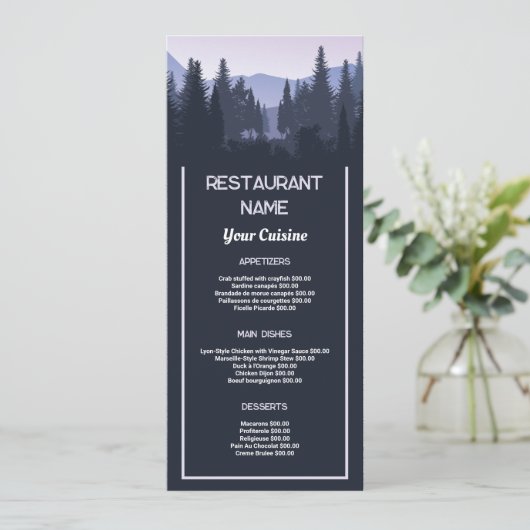 Blauer Wald, Restaurant Slimline Menükarte (Stehend Vorderseite)