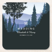 Blauer Wald, rustikale Hochzeit Rechteckiger Pappuntersetzer (Vorderseite)