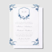 Blauer Wappen Monogram Hochzeit Pergament Einladungen (Versetzt)