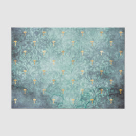 Blauer Wash mit Gold-Pilze Dekoupage Papier