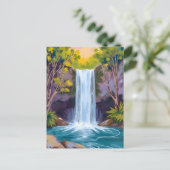 Blauer Wasserfall | Waldlandschaft Naturbild Postkarte (Stehend Vorderseite)