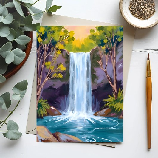 Blauer Wasserfall | Waldlandschaft Naturbild Postkarte