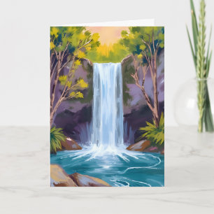 Blauer Wasserfall Waldlandschaft Naturmalerei Karte