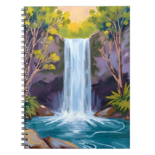 Blauer Wasserfall   Waldlandschaft Naturmalerei Notizblock