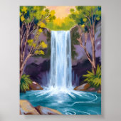 Blauer Wasserfall | Waldlandschaft Naturmalerei Poster (Vorne)