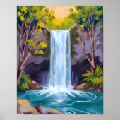 Blauer Wasserfall | Waldlandschaft Naturmalerei Poster (Vorne)