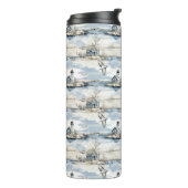 BLAUER WASSERFARBE KÜSTENHÜTTE UND LEICHTHIN THERMOSBECHER (Nach links gedreht)