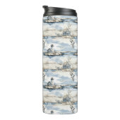 BLAUER WASSERFARBE KÜSTENHÜTTE UND LEICHTHIN THERMOSBECHER (Nach rechts gedreht)