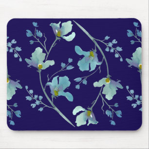 Blauer Wasserfarben-Blossom Mousepad
