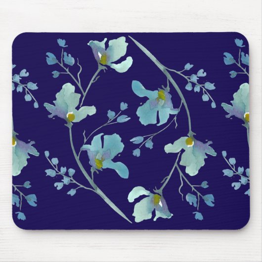 Blauer Wasserfarben-Blossom Mousepad (Vorne)