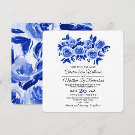 Blauer Wasserfarben Blumendesign Einladung zur Hoc