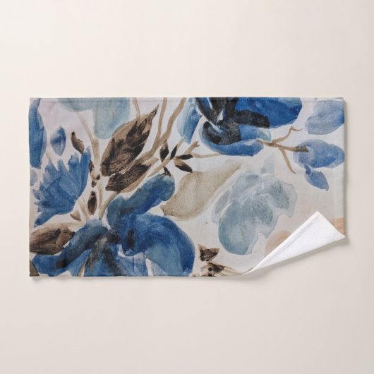 Blauer Wasserfarben Blumenmotiv Handtuch Set (Handtuch)