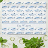 Blauer Wasserfarben-Fisch Schwimmt Geschirrtuch (Gefaltet)
