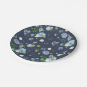 Blauer Wasserfarben Hydrangea und Rose Blumenmuste Pappteller (Schrägansicht)