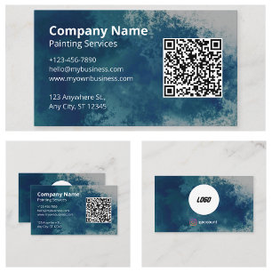 Blauer Wasserfarben-Maler QR-Code Visitenkarte