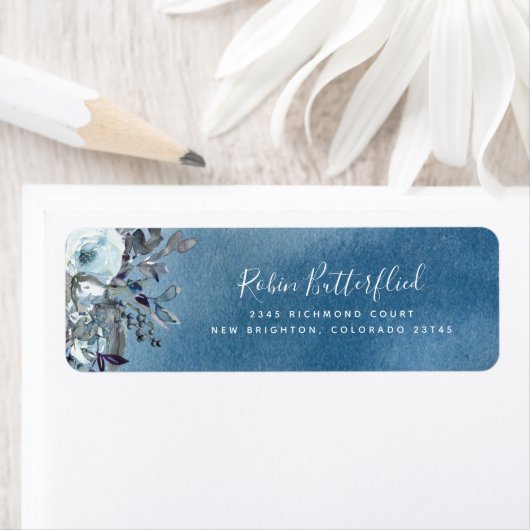 Blauer Wasserfarben mit floraler Rücksendeadresse (Insitu)
