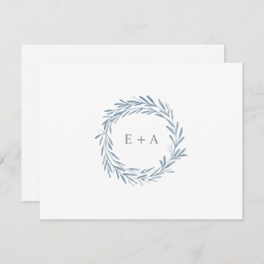 Blauer Wasserfarben-Monogramm-Flat Dankeskarte (Vorne/Hinten)