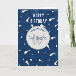 Blauer Wasserfarben-Monogramm Geburtstag der Stern Karte