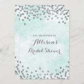 Blauer Wasserfarben Silber Confetti Brautparty Einladung (Vorne/Hinten)