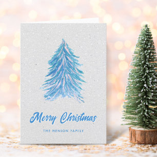 Blauer Wasserfarben-Weihnachtsbaum Einfacher Fröhl Feiertagskarte