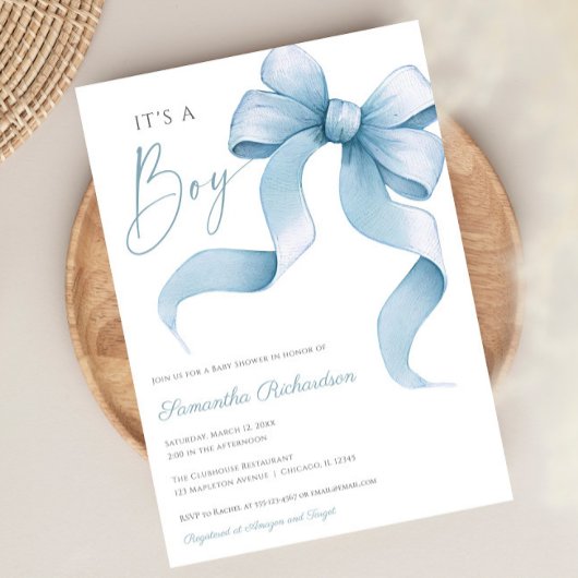 Blauer Wasserfarbenbogen Es ist eine Baby-Dusche Einladung