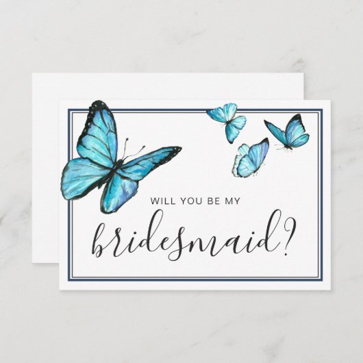 Blauer Wasserfarbenbutterfisch Werden Sie meine Br Einladung (Vorne/Hinten)