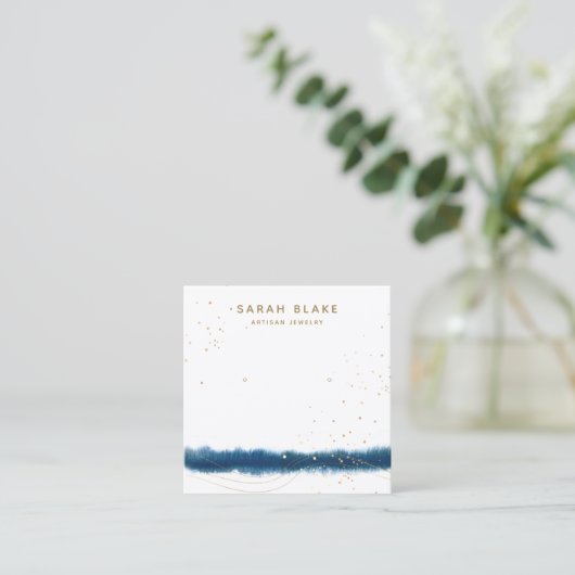 Blauer WasserfarbenEarring Display-Halter Quadratische Visitenkarte (Stehend Vorderseite)