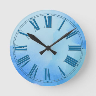 Blauer Wasserfarbeneffekt Runde Wanduhr