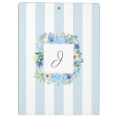 Blauer Wasserfarbenflor und Streifen mit Monogramm Klemmbrett (Rückseite)