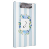 Blauer Wasserfarbenflor und Streifen mit Monogramm Klemmbrett (Rechts)