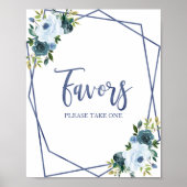 Blauer Wasserfarbenflorfavoriten Zeichen Poster (Vorne)